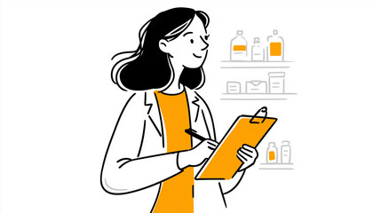 Fototapeta premium Minimalistic illustration of female pharmacist writes on the pad