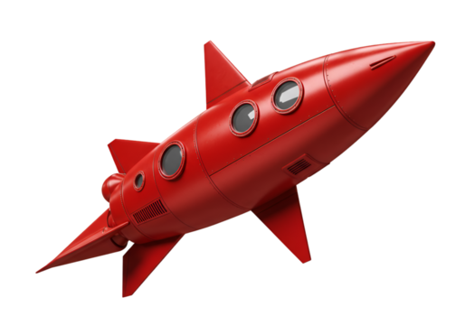 Detailed 3D Illustration of a Red Rocket Isolated on Black Background