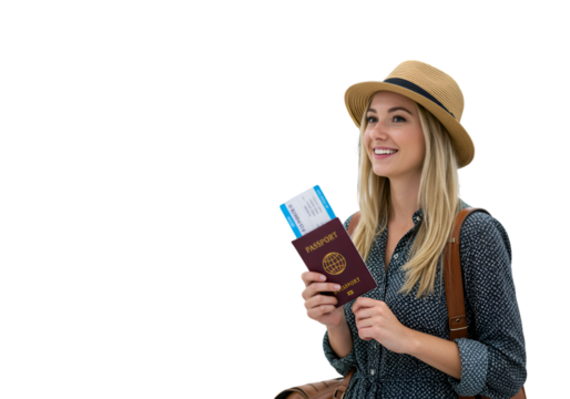 Young Woman Ready for Travel with Passport Illustration