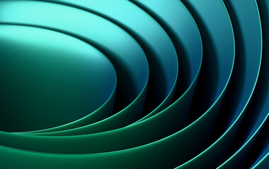 Futuristic Teal and Turquoise Concentric Circles with Metallic Finish and Radial Geometric Pattern Design Background