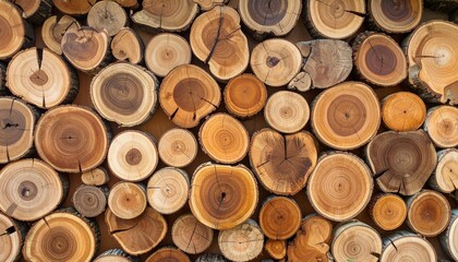 Pile of natural log round teak wood tree stump texture background pattern.