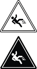 Falling Hazard Signs. Black and White Vector Icons. Man Falling from Height. Danger Warning Sign
