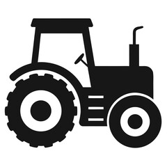 Silhouette of a Black Agricultural Tractor with Cab, Large Tires, and Vertical Exhaust Pipe