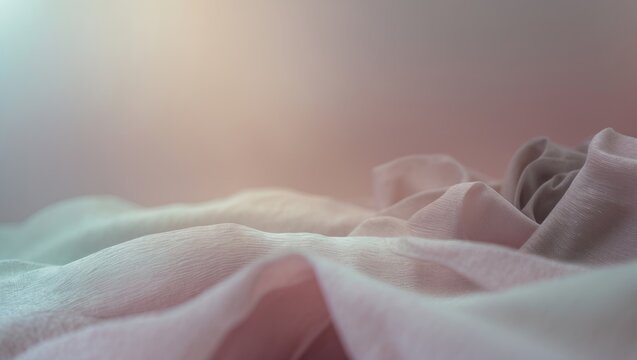 Soft fabric or bedsheet with gentle folds and pastel colors, creating a calm and cozy atmosphere.