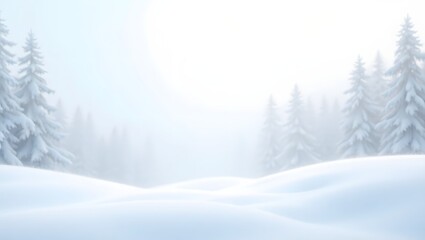 Fototapeta premium Serene Winter Landscape: Snow-Covered Pines in Misty Forest, Soft Light