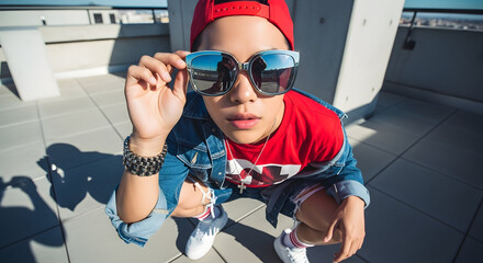 Confident Urban Man Posing With Trendy Sunglasses And Modern Rooftop View