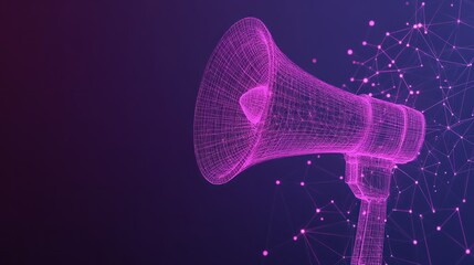 Abstract wireframe megaphone digital announcement.