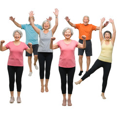 Obraz premium Isolated Group Of Active Seniors Jumping With Joy