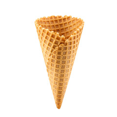 Isolated Empty Waffle Ice Cream Cone Photo on Black Background