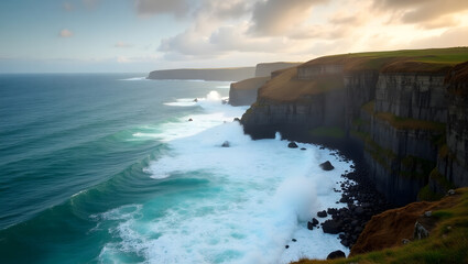 Cliffside view of ocean waves hitting rocks