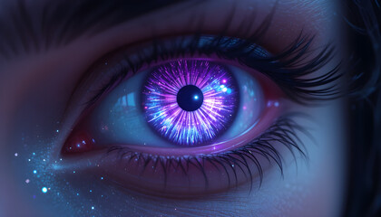 Fototapeta premium Fantasy Cosmic Eye with Neon Light Explosion - Futuristic Close-Up