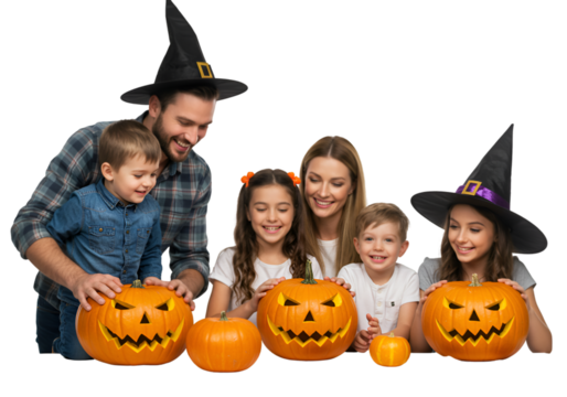 Isolated Family Halloween Pumpkin Carving Photo