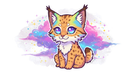 Adorable Rainbow Lynx Kitten in a Pastel Galaxy