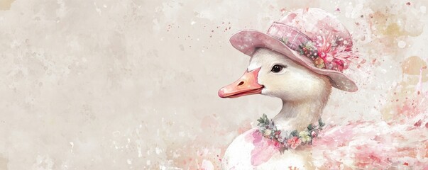 Obraz premium Pink Hat Goose Watercolor Painting, Animal Art, Watercolor Illustration Goose, Watercolor