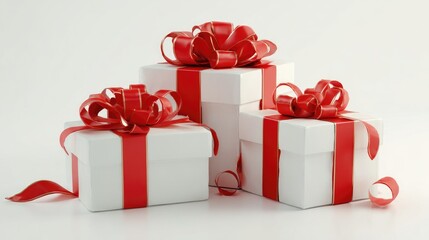 Fototapeta premium Stacked gift boxes with red ribbon