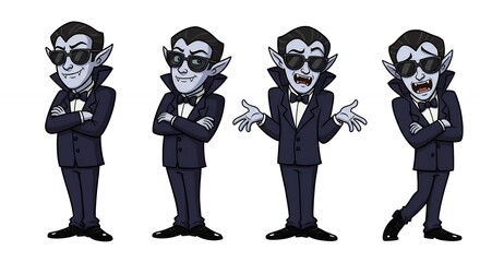 Cartoon vampire characters poses illustration