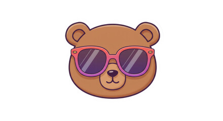 Naklejka premium Cute Brown Bear Wearing Pink Sunglasses Pixel Art Illustration