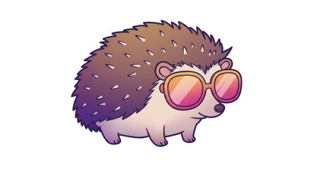 Fototapeta premium Cute Cartoon Hedgehog Wearing Pink and Orange Sunglasses