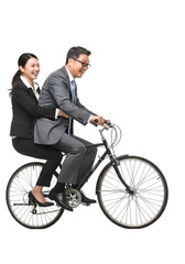 Obraz premium Isolated Photo Business People Riding Bicycle
