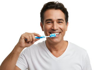 Photo of a Man Brushing Teeth with Toothbrush Showing Healthy