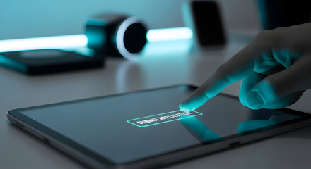 Digital Application Process With Person Using Touchscreen Technology Devices