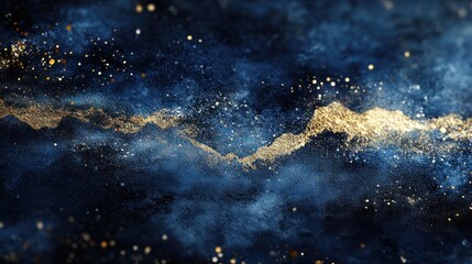Obraz premium Abstract gold and blue nebula texture with glittering particles.