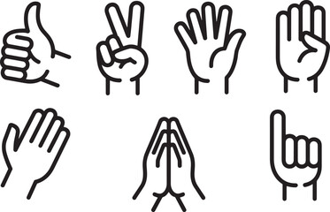 Fototapeta premium Hand Gestures Vector Illustration Set for Communication and Expression in Black and White