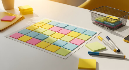 Creative Planning And Brainstorming Workplace With Colorful Sticky Notes Layout