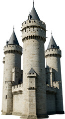 Fototapeta premium Isolated Medieval Castle with Three Towers on Transparent Background