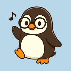 penguin cartoon wearing glasses with note