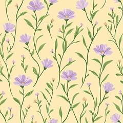 Fototapeta premium Seamless Repeat Pattern Featuring Lavender Flowers with Green Leaves on Beige Background