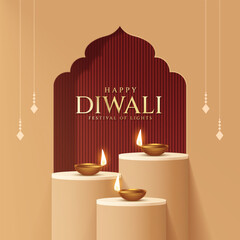 Happy Diwali - festival of lights colorful poster template design with decorative diya lamp. vector illustration.  Indian festival of lights Happy Diwali, holiday Background, Diwali celebration.