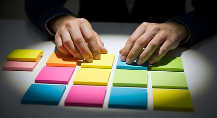 Creative Teamwork Using Colorful Sticky Notes To Brainstorm Ideas