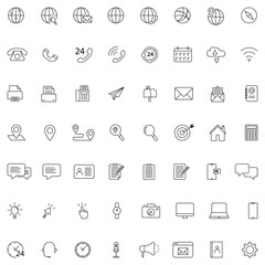 Integrated multifunction interface elements for office device communication data search business management connection symbol icon vector illustration set.