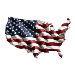 USA map filled with American flag pattern, with bold stars and stripes curvature and subtle shading, isolated on transparent background. --v 7.0 --s 250 --raw