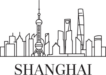 Shanghai Skyline Vector Illustration with Oriental Pearl Tower and City Buildings