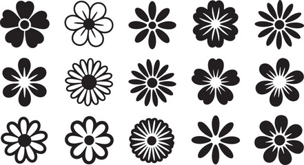 Silhouette Flower Collection Vector Illustration Set Floral Blossom Nature Design Elements