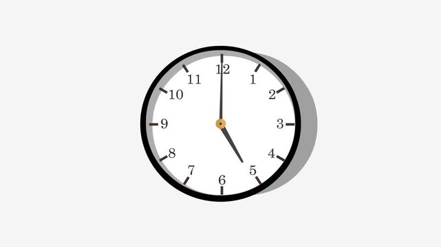 Analog wall clock spinning animation through the hours, clock isolated on white background, ours clock movement, animated clock icon, wall clock animation background, decoration peace, 24hours, minute