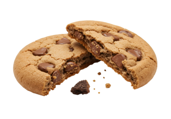 Isolated Photo Broken Chocolate Chip Cookie on Black Background