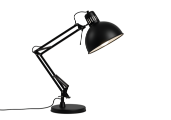 Isolated Black Adjustable Desk Lamp on Transparent Background