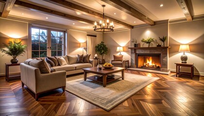 Living Room Interior with Fireplace and Cozy Furnishings