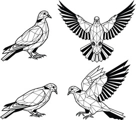 Obraz premium Geometric Pigeon Collection: Line Art Illustrations of Doves in Various Poses, Modern Pigeon Art: A Set of Abstract Bird Designs for Prints and Logos
