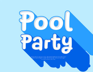 Vector Funny invitation Pool Party. Playful Font with Blue Font. Joyful 3D Alphabet Letters and Numbers set.