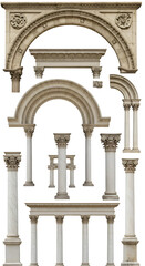 Naklejka premium Isolated Architectural Elements Columns Arches Stone Illustration