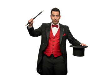 Isolated Photo Magician With Wand and Hat