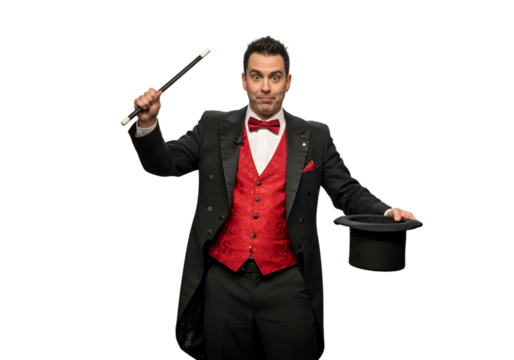 Isolated Photo Magician With Wand and Hat