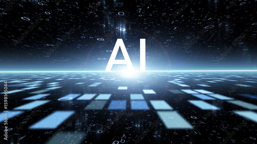Aufkleber ai artificial intelligence letters in digital technology cyberspace network illustration.