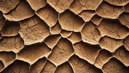 Cracked, dry soil with a pattern of fissures. Soil and earth, drought, and arid landscape. Nature and environmental conditions. The concept of dryness and desertification.