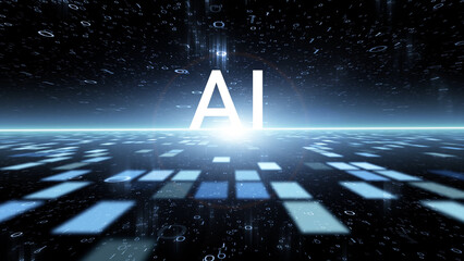 AI artificial intelligence letters in digital technology cyberspace network illustration.