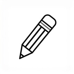 Icon-style pencil in black outline, symbolizing writing, designing, editing, drawing, learning, creativity, education, arts, school, or office stationery.

